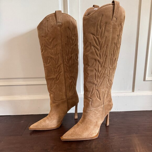 Steve Madden Shoes - Steve Madden Tan Suede Western Knee-High Stiletto Boots
